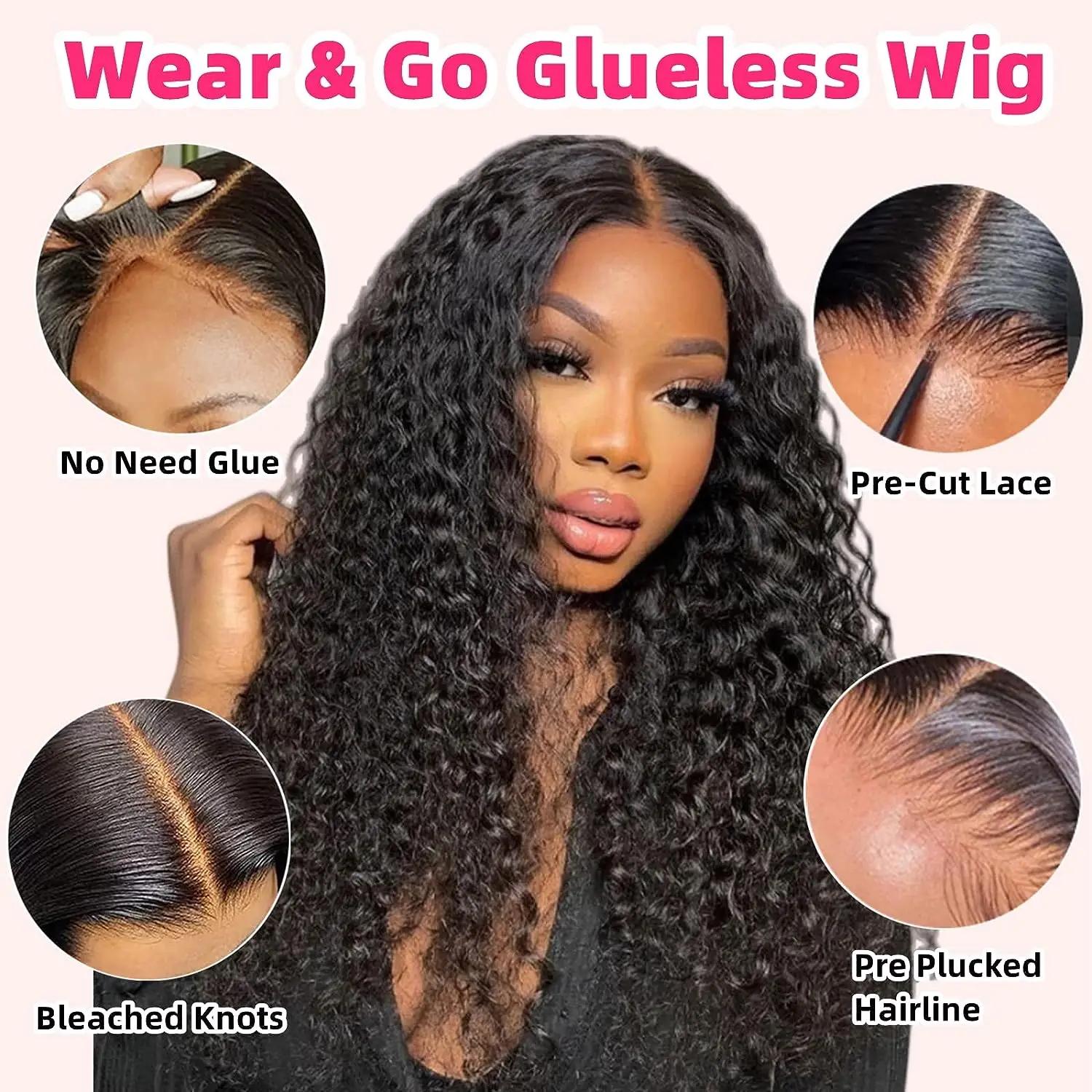 BLING HAIR 30 36 Inch Deep Wave Curly 7x5 13x4 Glueless Wig Human Hair 13x6 HD Lace Frontal Wig Pre Cut Wear Go Deep Wave Front Wig 180% Density