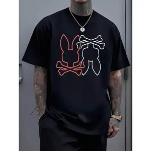 Red And White Bunny Skull With Crossed Bones Representing A Playful Yet Edgy Vibe Casual T Shirt For Adding A Unique Touch To Your Wardrobe Cotton