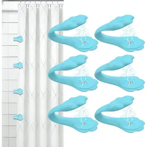 6 Pack   Shower Curtain Clips to Keep Liner Closed to Wall,  Water Splashing, Self Adhesive Windproof, Easy Use & Install, No  to Surface (6, Blue)