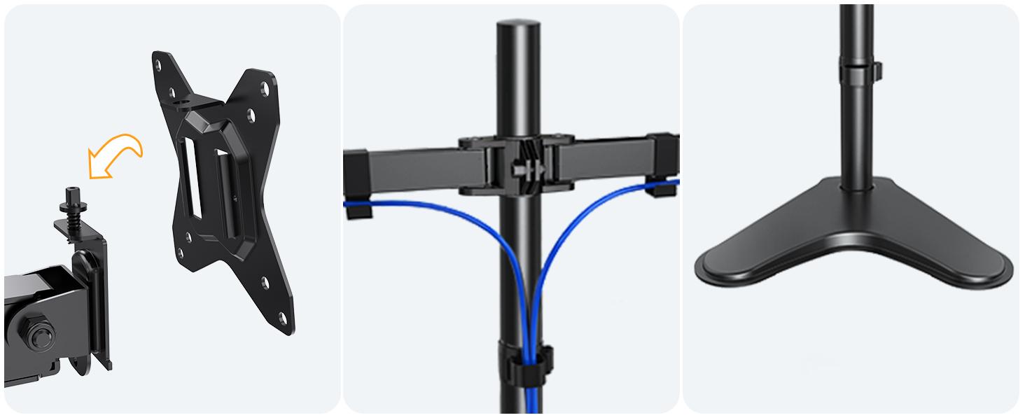 HUANUO 32 inches Dual Monitor Stand up to 17.6lbs per Arm, High-Grade Aluminum Free Standing Dual Monitors Mount for 2 Screens. Fully Adjustable Dual Monitor Stand for Desk with Tilt, Swivel, Rotation