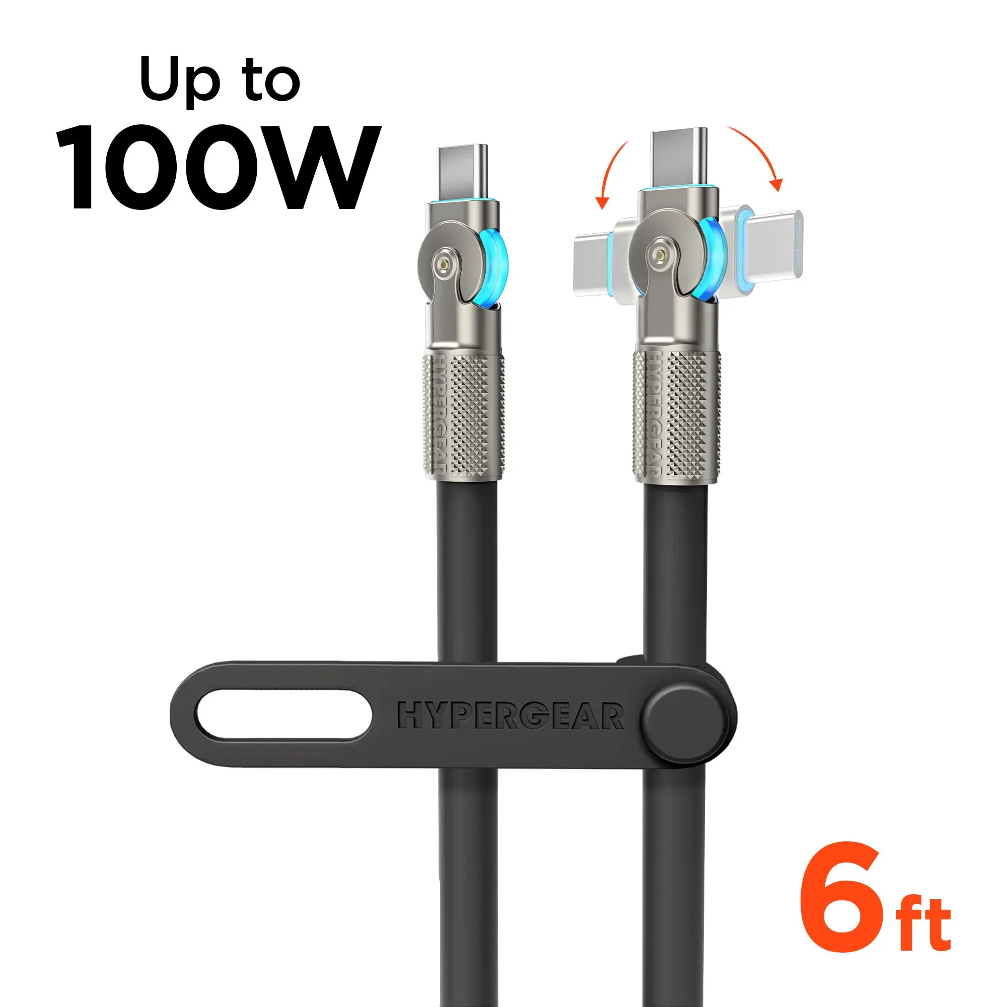 100W USB-C to USB-C Chunky Rugged Fast Charger Cable - 180° Design, 6ft, Black, Compatible with Smartphone & Mobile Devices