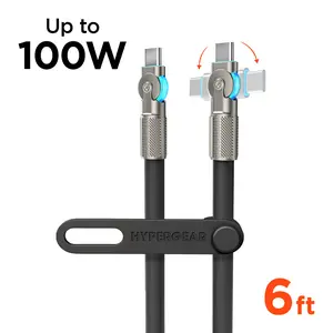 100W USB-C to USB-C Chunky Rugged Fast Charger Cable - 180° Design, 6ft, Black, Compatible with Smartphone & Mobile Devices
