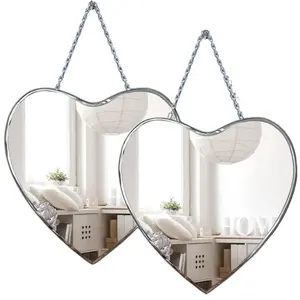 Heart Shaped Mirror with Iron Chain - 12x12 inch, 2 Pack, Frameless Wall Decor