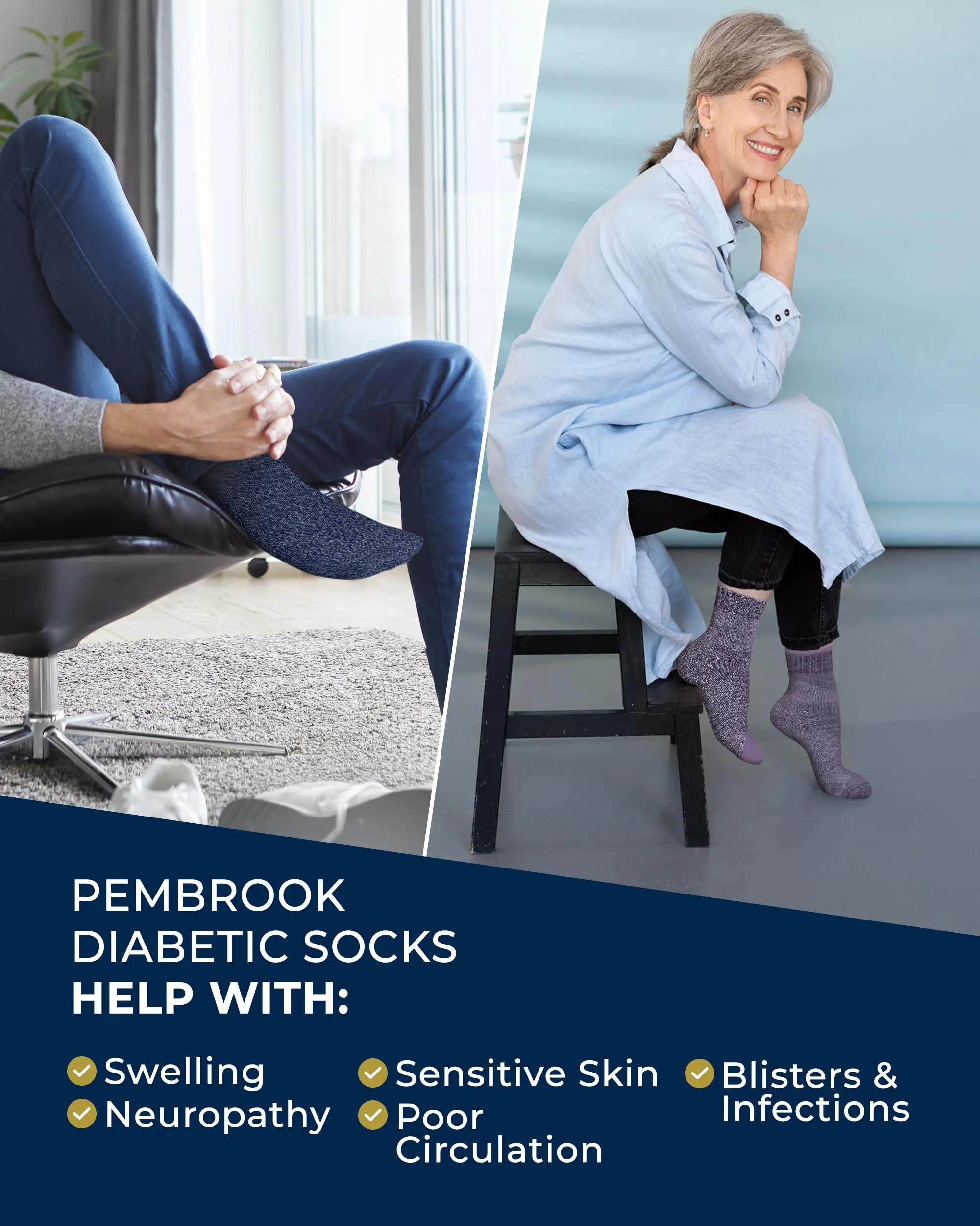 Pembrook Bamboo Viscose Socks for Diabetics, Men & Women - 6 Pairs Ankle Socks for Neuropathy, Swollen Feet, Edema, Wide Calf Pembrook Bamboo Viscose Socks for Diabetics, Men & Women - 6 Pairs Ankle Socks for Neuropathy, Swollen Feet, Edema, Wide Calf