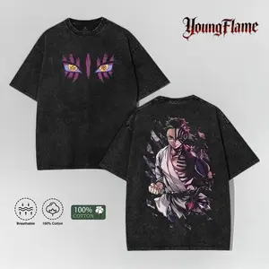 Akaza Demon Slayer Upper Moon 3 Anime T Shirt Vintage Washed Tee Graphic Oversized Y2K Streetwear Cotton Unisex Anime Shirt Gift tiktokshopspringglowup men fashion clothes outfit outdoorfun short-sleeved t-shirt cottontees
