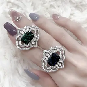 Two For One!!! Adjustable opening ring Luxury colored treasure emerald aquamarine ring opening adjustable