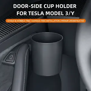 Door Pocket Cup Holder Insert for Tesla Model 3 & Model Y Accessories, Damage-Free Water Bottle Cup Mount, 3.7" Deep Large Capacity Door Panel Organizer, Secure Driver Passenger Side Storage Box