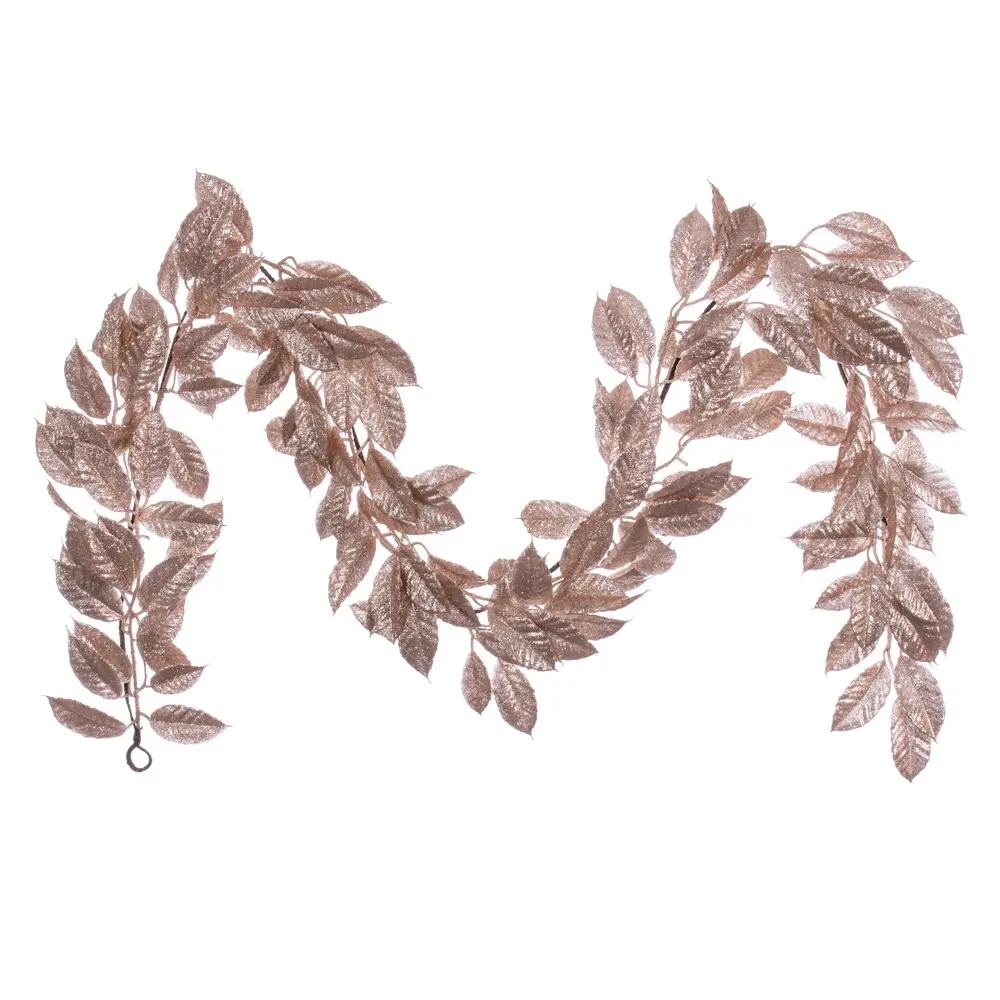212 MAIN 6 ft. Plastic Gardenia Glitter Garland - Cafe Latte, Home Decor Ornaments, Decoration, Ideal for Gifting