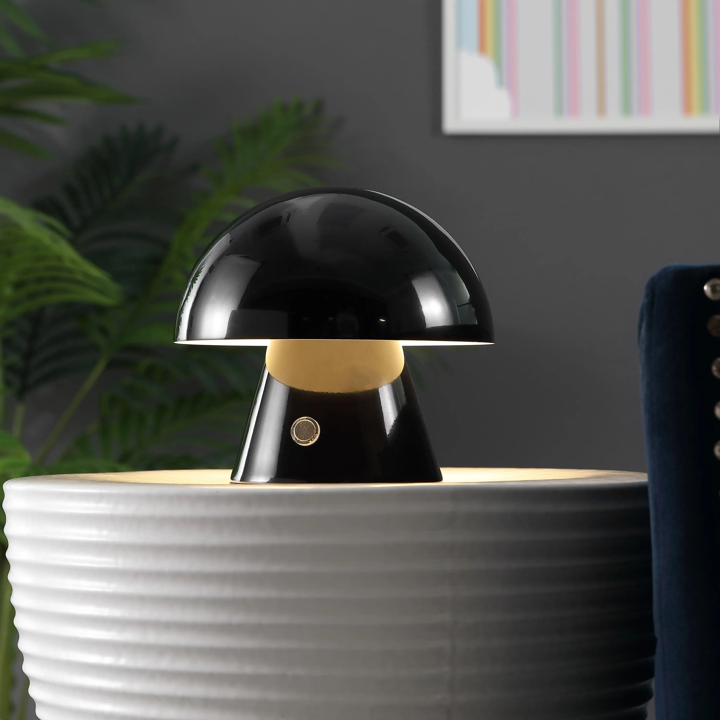 JONATHAN Y 7 in Mushroom Style Lamp - Rechargeable LED, 3-Way Touch Sensor 3 Brightness Levels, Metal Construction, Portable Minimalist Dimmable Warm White Light, CRI80 True Color Mood Light, Nature Inspired Lamps Bases & Shades for Bedroom Nightstand