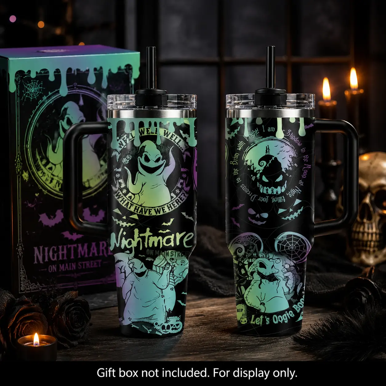 40oz V2 Oogie Boogie Halloween Horror Stainless Steel Tumbler - Sturdy Gift Set with Lid, Handle, Straw, Witch Magic Potion Design, Double-Wall Vacuum Travel Mug for Coffee, Tea (Standard Size)
