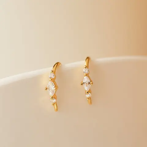 Amaya Marquise Threaders by Caitlyn Minimalist - Dainty Open Diamond Huggie Hoop Earrings - Minimalist Crystal Jewelry - Friend Gift