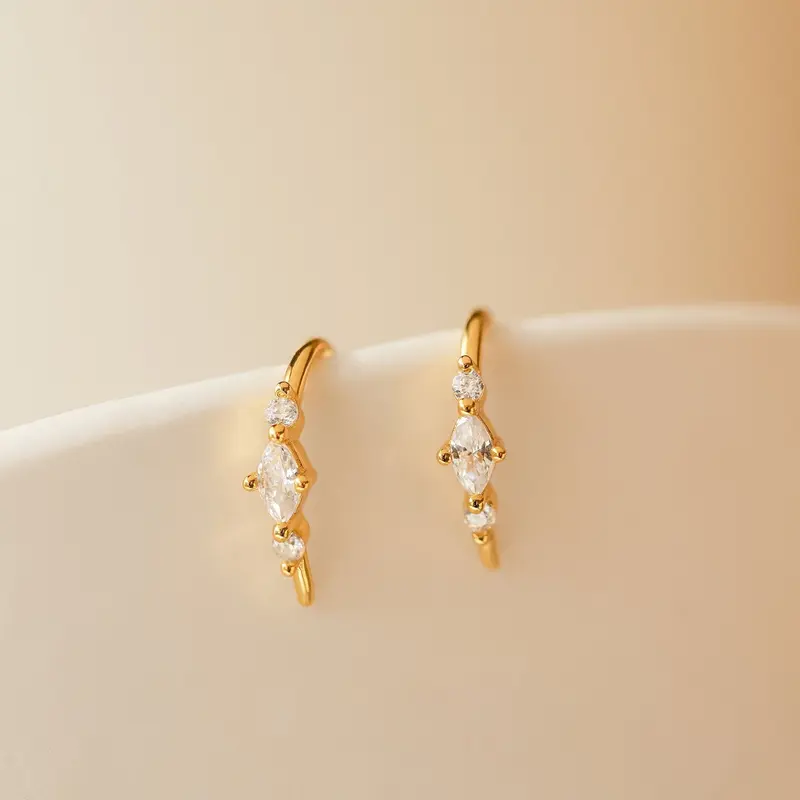 Amaya Marquise Threaders by Caitlyn Minimalist - Dainty Open Diamond Huggie Hoop Earrings - Minimalist Crystal Jewelry - Friend Gift