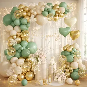 160Pcs Sage Green & Gold Balloon Garland Arch Kit – Olive Green, White Sand & Gold Confetti Balloons with Heart Foil | Elegant Baby Shower, Wedding & Engagement Party Decor