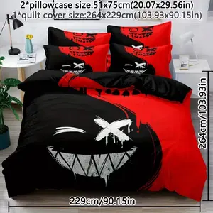 3-Piece Ghost Face Print Bedding Set, Soft Breathable Polyester Fabric, All-Season Use, Includes 1 Fitted Sheet + 2 Pillowcases
