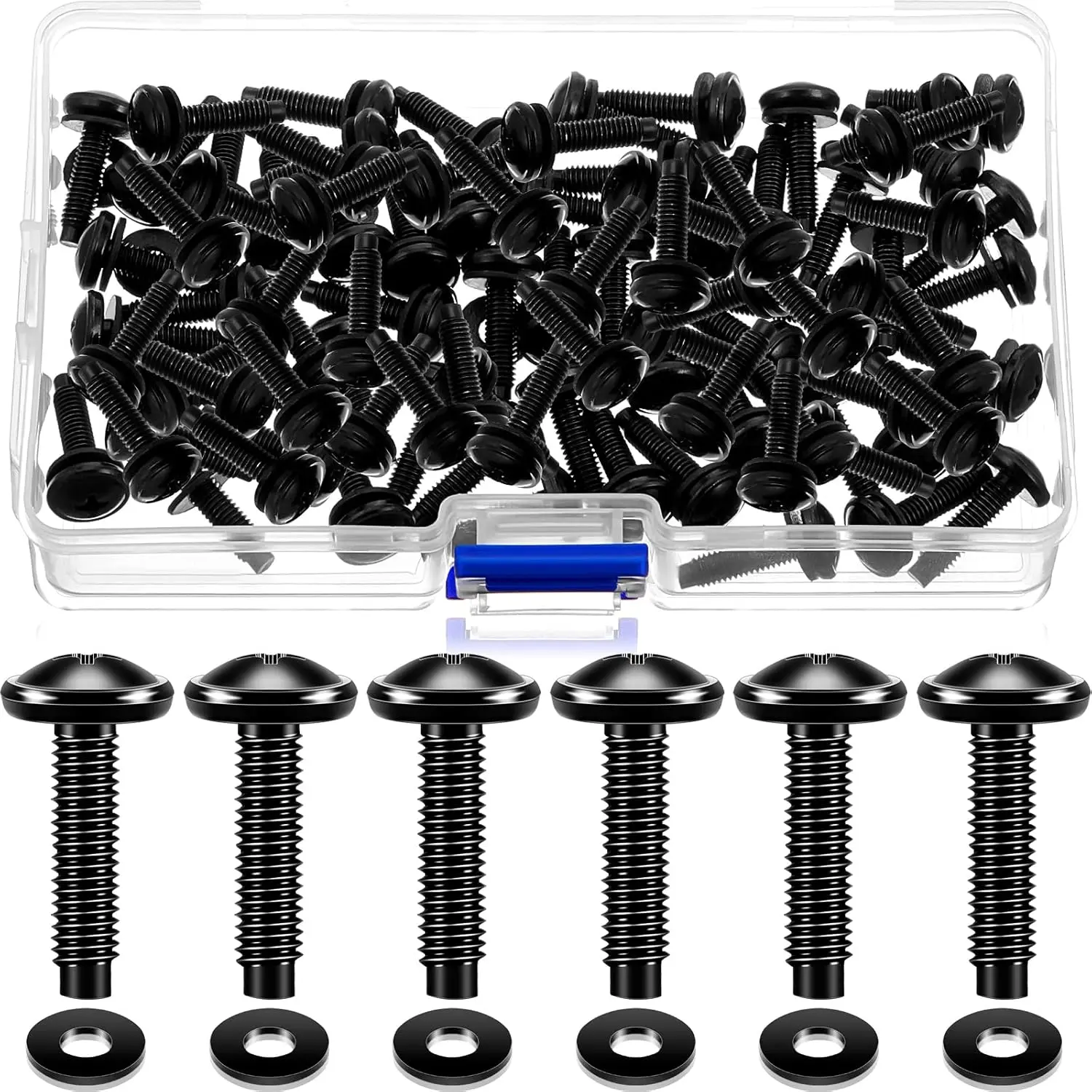 Rack Screws with Nylon Washers Black Stainless Steel Rack Mount Screws for Audio Studio Machine Equipment Server Mounts Hardware Rails(50 Pieces, Size 12-24)