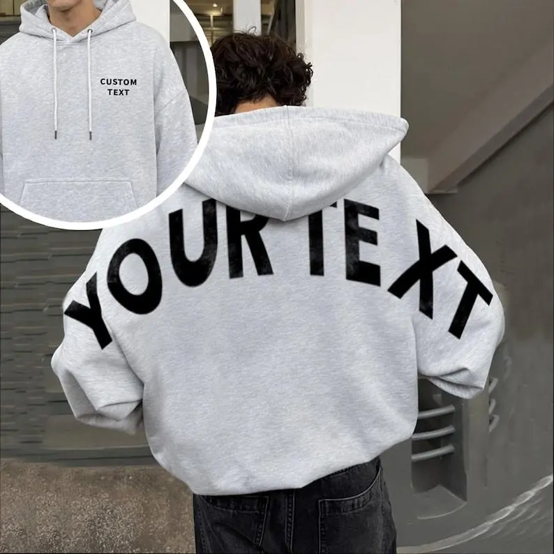 Personalized Oversized Text Hoodie, Front and Back Graphic Sweatshirt, Custom Statement Streetwear Crewneck