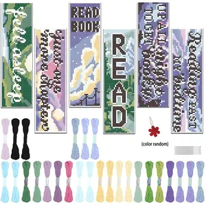 6-Piece Inspirational Cross Stitch Bookmark Kit, Beginner-Friendly Fabric Embroidery Set, Includes 6 Printed Cross Stitch Fabrics