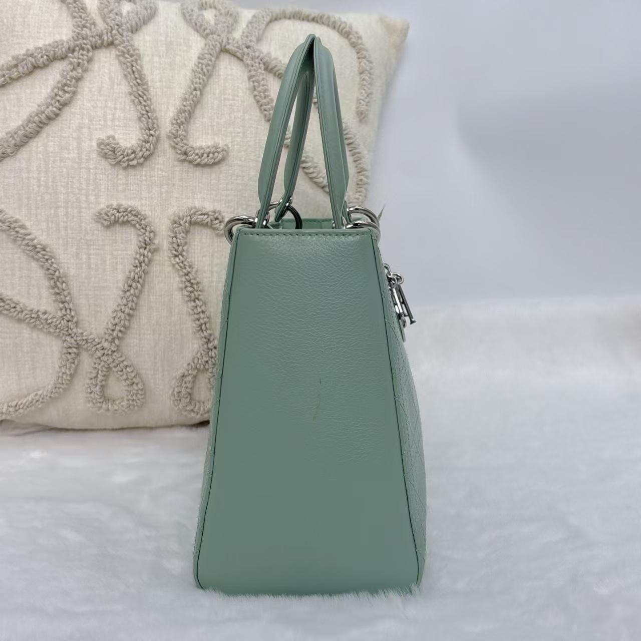 Pre-owned Dior Lady | Mint Green Grained Calfskin Silver Hardware Handbag|19608616