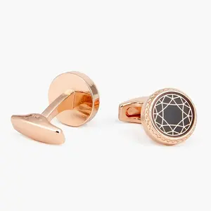 Mens Personalized Cufflinks 1 Pair Men'S Rose Golden Casual Floral Round Cufflinks, Copper Non-Textile Material, Elegant Dress Shirt Accessories