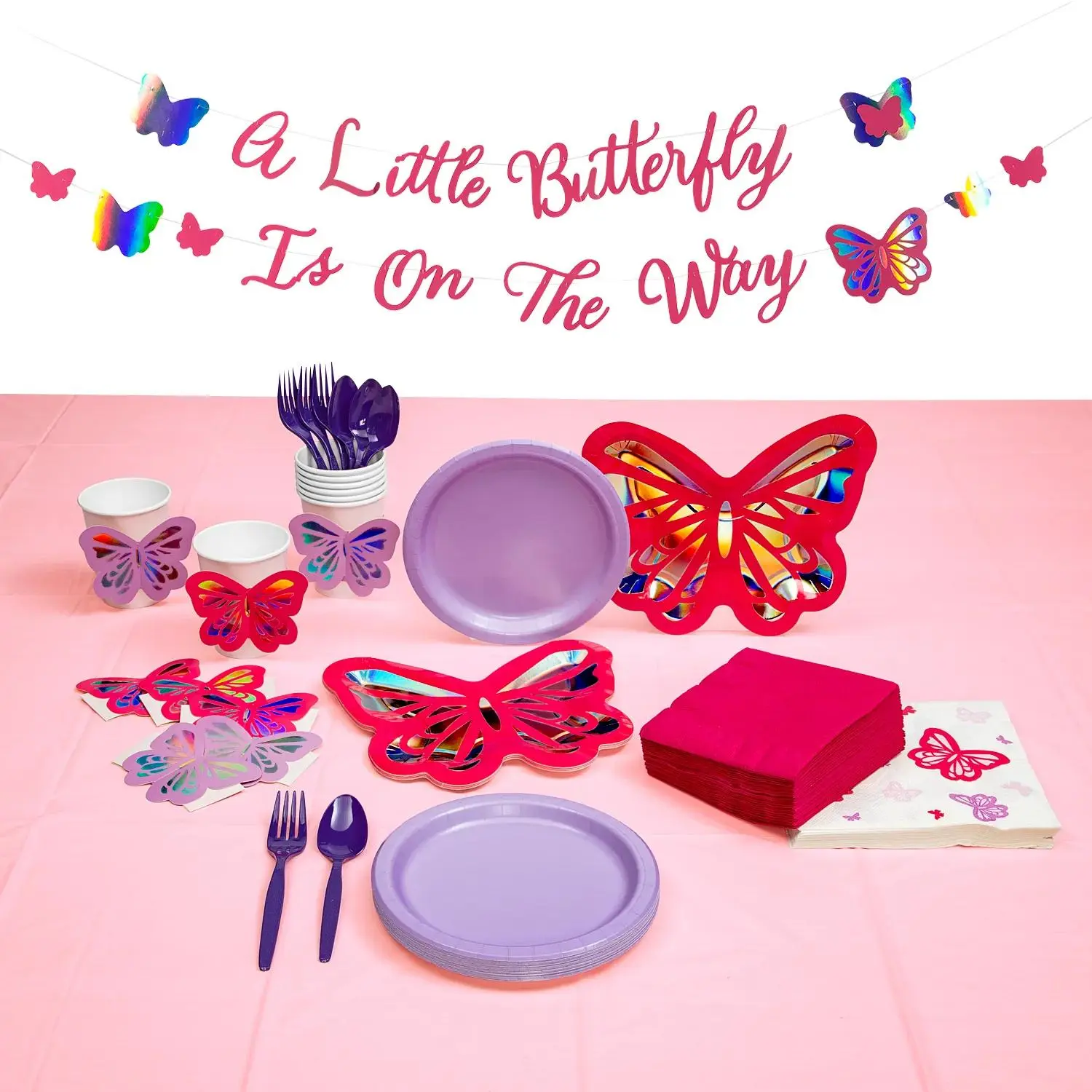 Butterfly Baby Shower Tableware Kit for 24 Guests