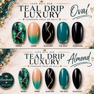 Luxe Nail Bar Teal Drip Luxury Handmade Press On Nails Custom Fit Reusable High Gloss Finish Salon Quality