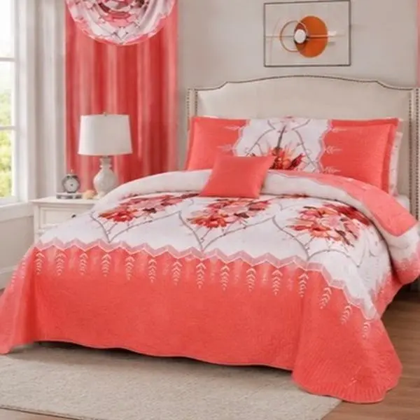 8 PCS King Bedspread Set  - King Size coral/Pink/ white/ Red