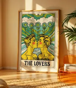 G a y Art Posters Tarot Card 'The Lovers' with Two Men Kissing Digital Wall Art Print LGBTQ Pride Decor Same-Se..xLove canvas Pride Art Witchy
