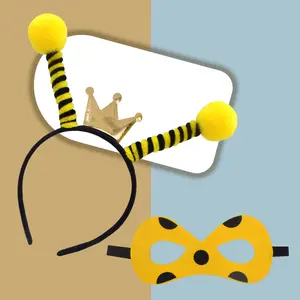 Bee Antenna Headband and Masks Set Bumblebee Crown Antenna Boppers Hairband with Bee Eyemask Costume Accessories for Women Men Teens Halloween Cosplay Party Favor