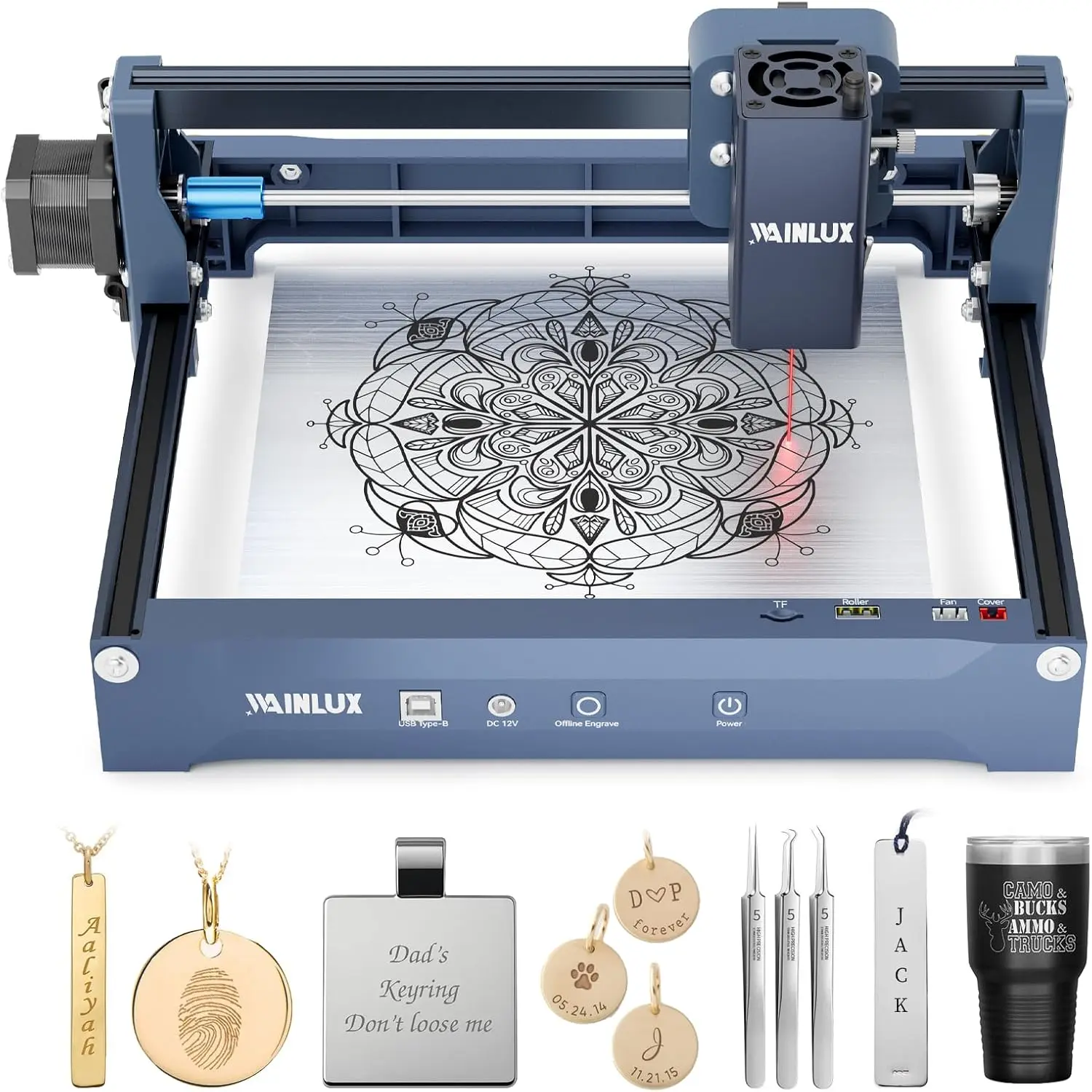 WAINLUX X2 Laser Engraver 1W 1064nm Infrared Edition for Jewelry Metals Engraving include gold,silver,copper,steel,alumimum alloy & Plastics, Marking Machine with Large Working Area 7.87″ × 5.9″  Small Business Gifts& DIY Crafts