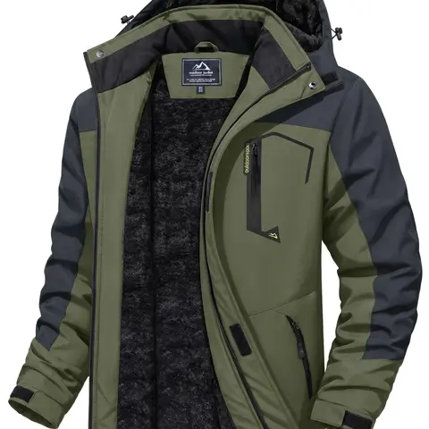MAGCOMSEN Men's Insulated Active Jacket - Fleece-Lined, Waterproof, Windproof Zip-Up Outerwear with Detachable High-Neck Storm-Tight Hood for Skiing, Snowboarding, Fishing