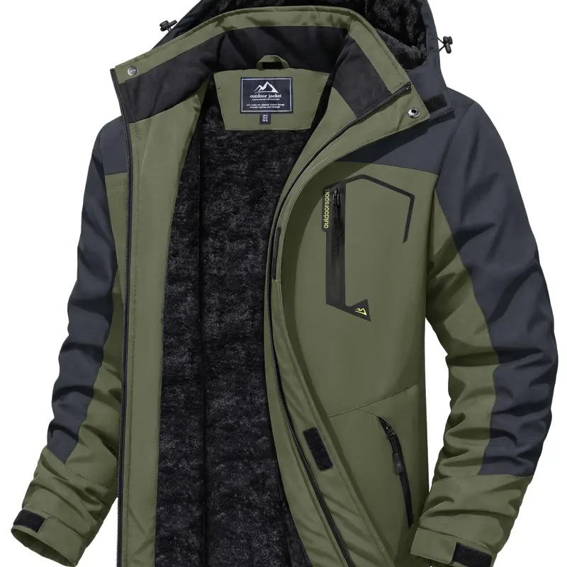 MAGCOMSEN Men's Insulated Active Jacket - Fleece-Lined, Waterproof, Windproof Zip-Up Outerwear with Detachable High-Neck Storm-Tight Hood for Skiing, Snowboarding, Fishing