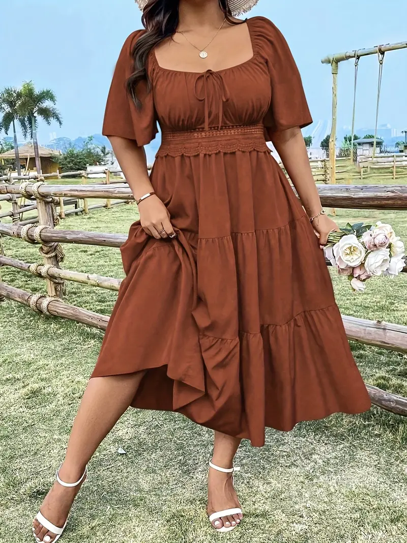 women's plus size brown dress Plus Size Brown Long Sleeve Tie Waist Shirtdress |You + All | Shop Online main image 0