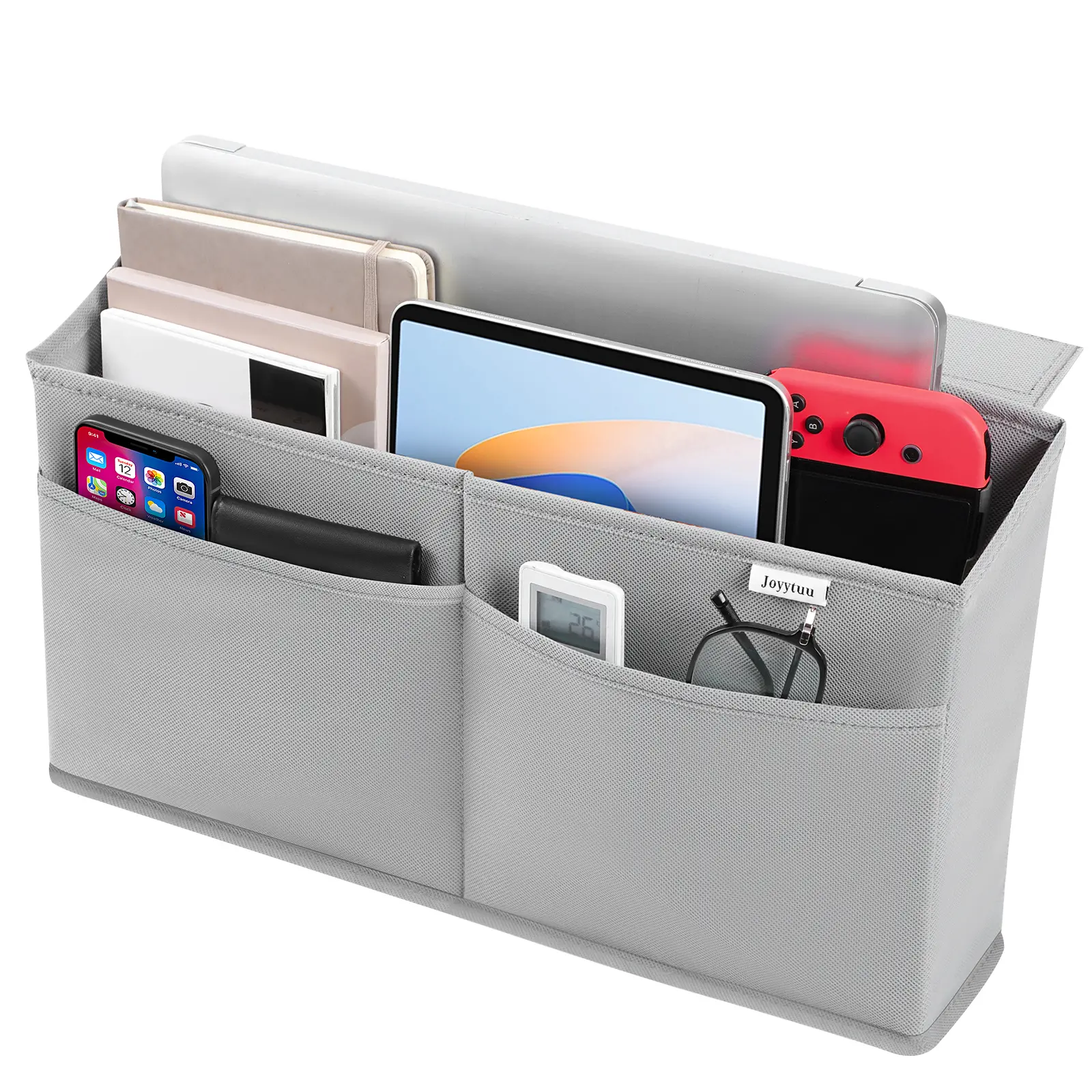 Grey Adhesive Desk-Side Hanging Organizer Bag with Pockets for Magazine, iPad, Notebook - Adhesive Storage for Office Workers, Students, Home Office Desk, End Table