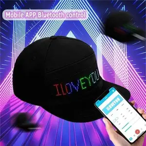 LED scrolling display cap for all iPhone/Android phones with Bluetooth APP control -Customizable LED text and images, party night holiday ornament lights Summer baseball cap with detachable LED display, the perfect LED hat accessory for everyday parties!