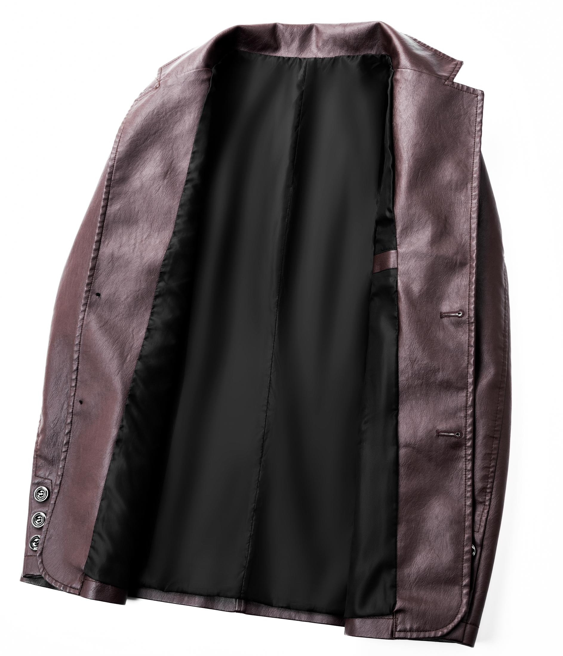 Men's Chic Faux Leather Slim-Fit Double-Button Blazer - Plain, Do Not Iron Business Casual Menswear for All-Seasons Commuting