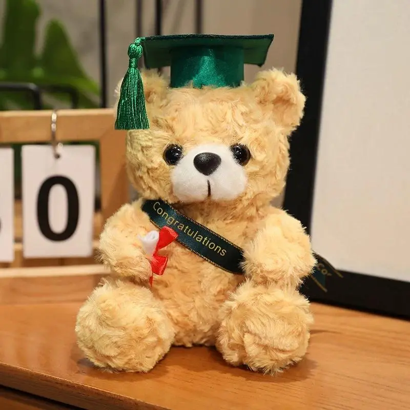 18CM Dr. Bear Cute Plush Toy Small Light Brown Teddy Wear Doctor Hat Doll Graduation Gifts