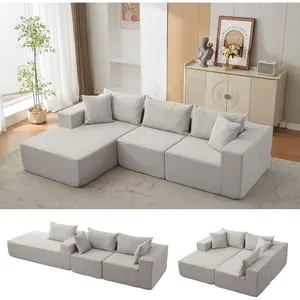Garvee Modular Sectional Sofa, Cloud Couch, 274.3 cm, with Left Chaise, Compressed L-Shaped Sofa for Living Room, No Bones, No Assembly Required, Beige