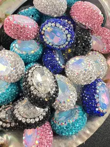 R112 (5PCS)- 23mm Fancy Oval Multicolor Rhinestone UVAB Acrylic Beads