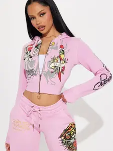 Ed Hardy Tiger Roar Zip Up Hoodie - Pink