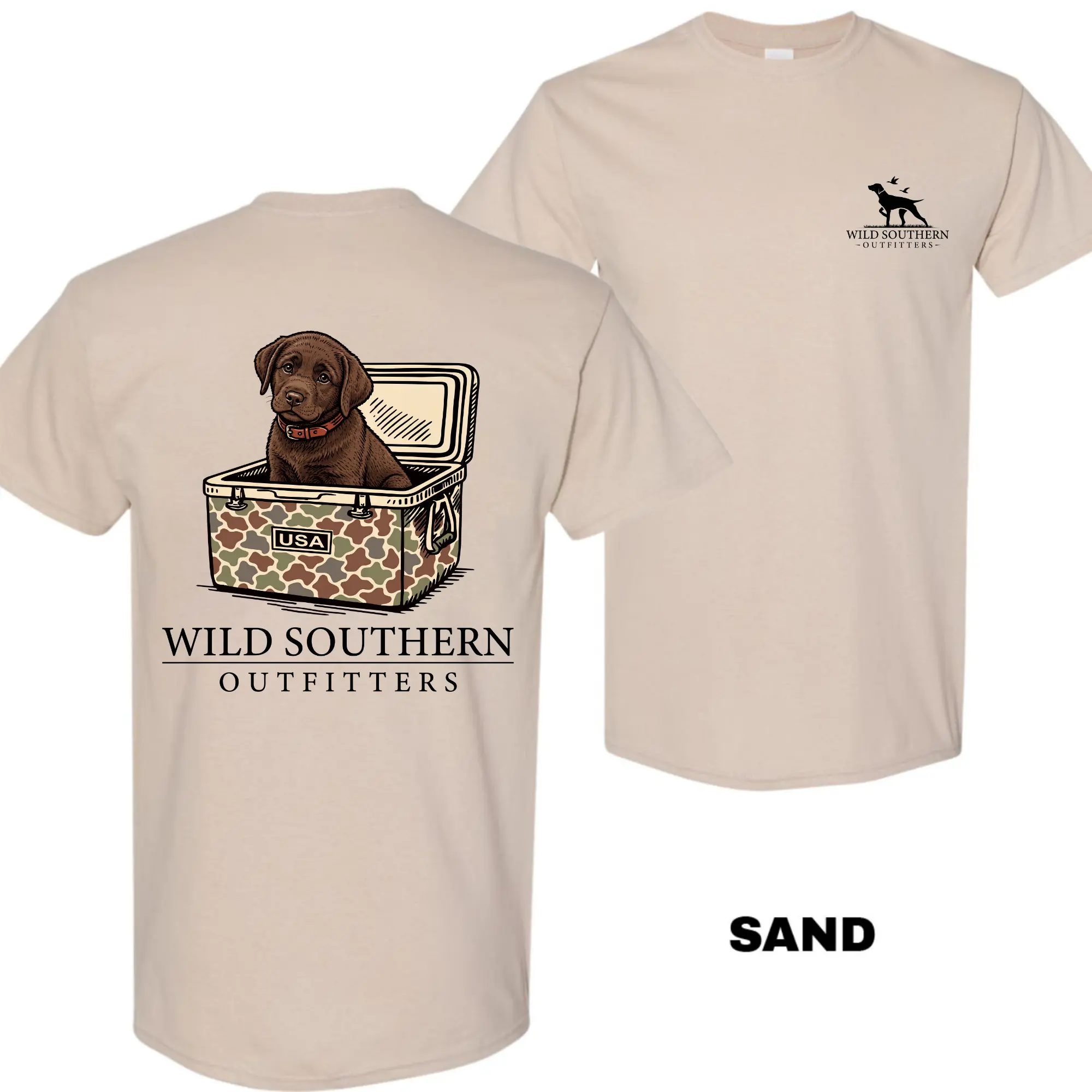 Wild Southern Outfitters Chocolate Labrador T-Shirt, Double-Sided Duck Hunting Graphic Tee for Men and Women