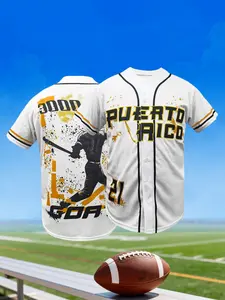 Puerto Rico Embroidered Baseball Shirt, Casual Short Sleeve V Neck Baseball Jersey, Breathable Loose Fit Sportswear, Sportswear Top, Ideal for Outdoor Sports & Daily Wear, Unisex,Gift for Training,Thanksgiving,Christmas,New Year