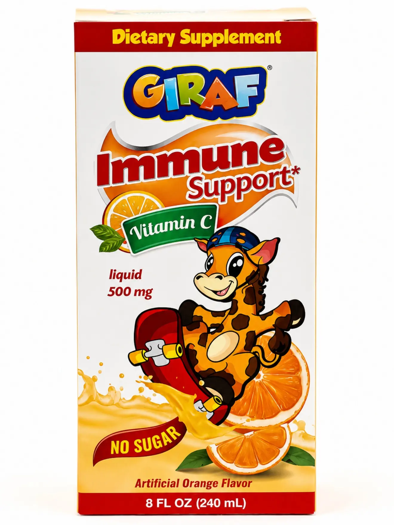 Giraf Sugar-Free Liquid Vitamin C Immune Support Supplement, 500mg, 8Fl Oz Natural Healthcare Nutritional Dietary Supplement for Fitness