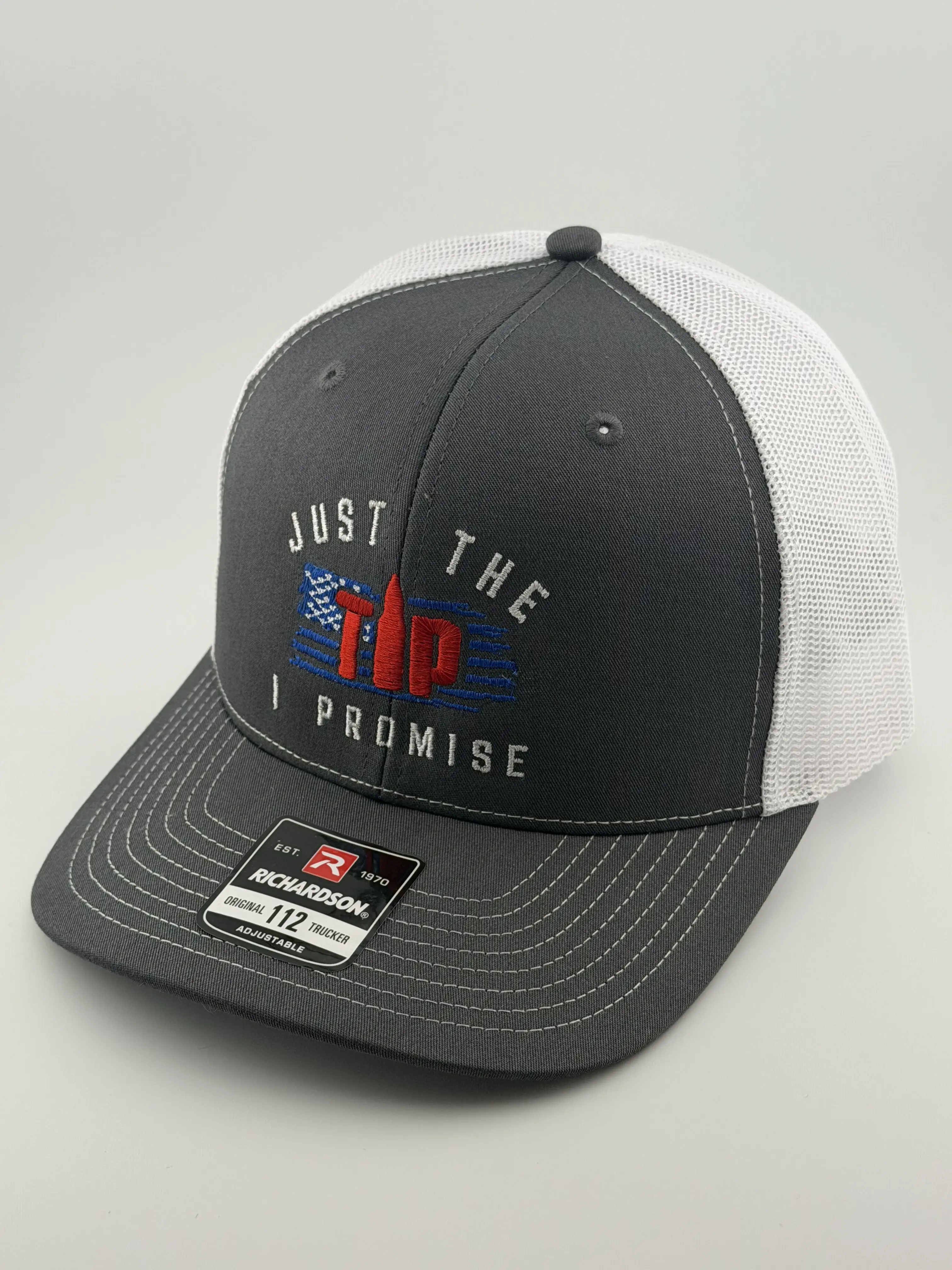 Richardson 112 Unisex Adjustable Snapback Trucker Baseball Cap - Black, Embroidered Tip, "I Promise" Text, Striped Stars and Stripes Design, Premium Stitched, Casual Fashion Accessory, Sporty Chic, Do Not Wash, Universal Fit, Snapback Hats, Casual Wear, U