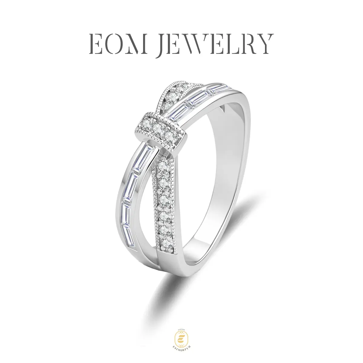 Moissanite Ribbon Bow Crossover Ring Silver-Plated Jewelry Wedding Engagement Anniversary Valentine's Day Birthday Gift Daily Wear