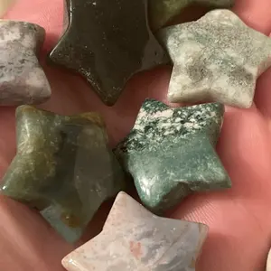 Ocean Jasper Star Carving natural crystal pocket charm 1”