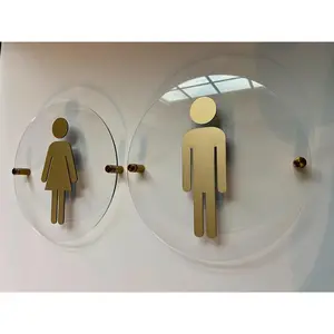 Clear and Gold Acrylic Bathroom Sign | Unisex Men Women Handicap Designs | Business Restroom Signs