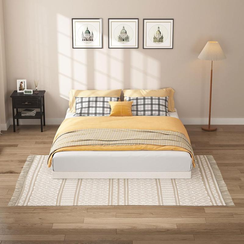 Queen Size Box Springs - 3 Inch Low Mattress Foundation No Noise Bed Base with Clean Fabric Cover, Assembly