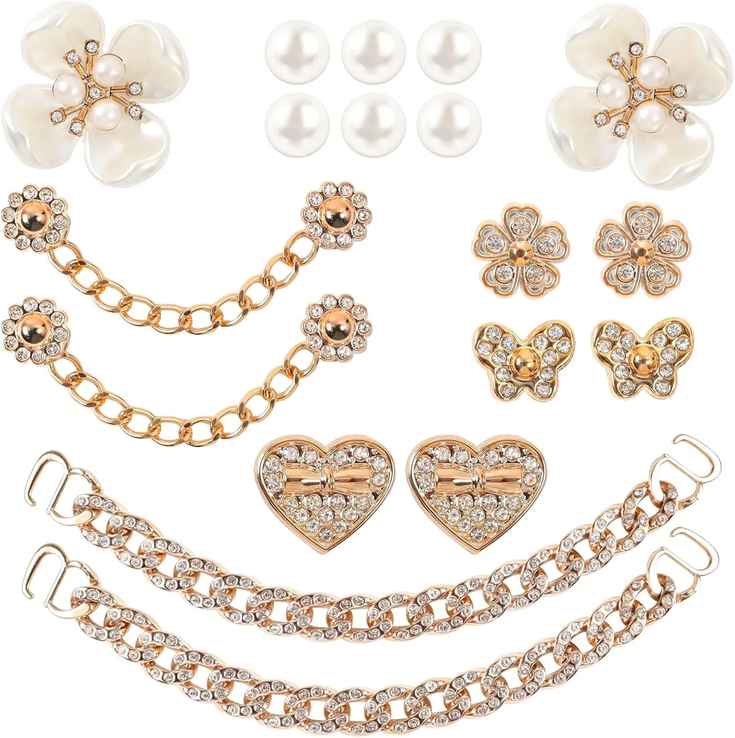 18-Piece Bling Shoe Charms, Decorative Shoe Accessories for Women with Pearl Flower, Butterfly Detail & Gold Chains for Clog Sandals, Clog Sandals Decor, Flower Shoes Decoration