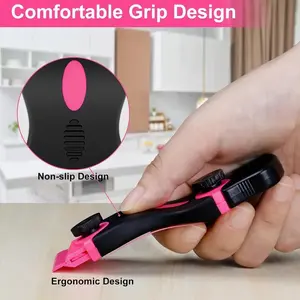 Pink Razor Blade Scraper Tool, Cleaning Razor Scraper for Glass, Glass Top Stove Scraper for Oven Door, Razor Scraper Tool Set with 10 Metal & 10 Plastic Blades for Removing Window Labels, Stickers & Adhesive