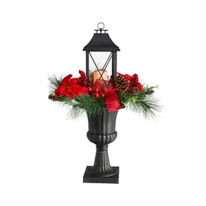 Nearly Natural 33 in. Holiday Berries & Poinset tia w/Lantern
